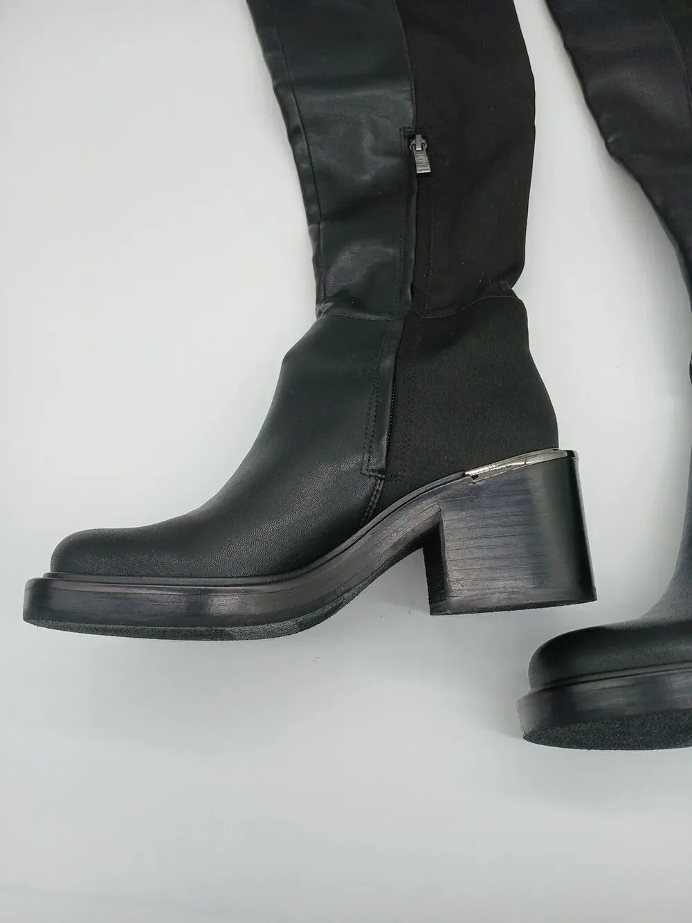 DKNY Black Smooth Heeled Over The Knee High Boots With Metallic Accents Size 6M